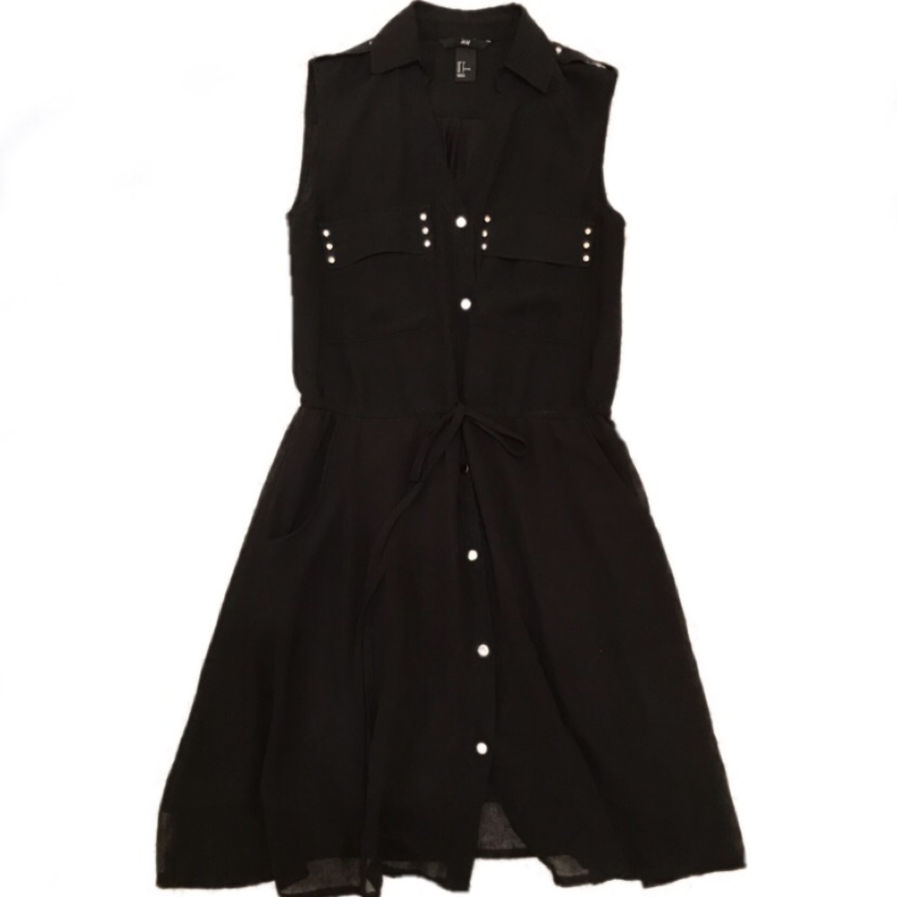 H&M black button up dress size,2